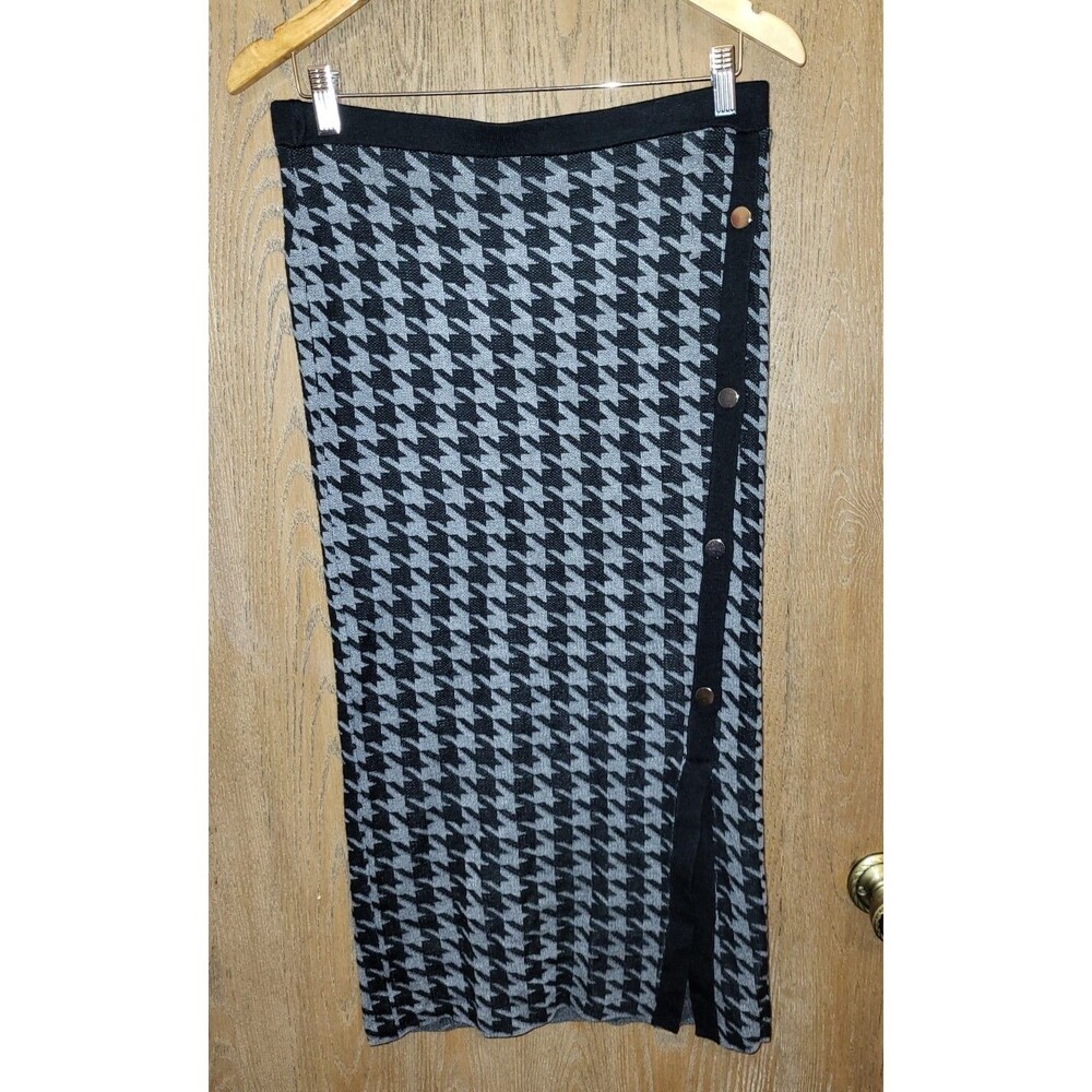 Retrology Womens Knit Houndstooth Sweater Skirt Mock Button Slit Size Medium